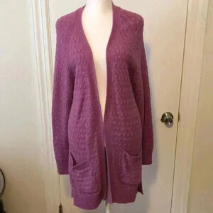 Fat Face purple long cardigan with open side pockets.  Size 2